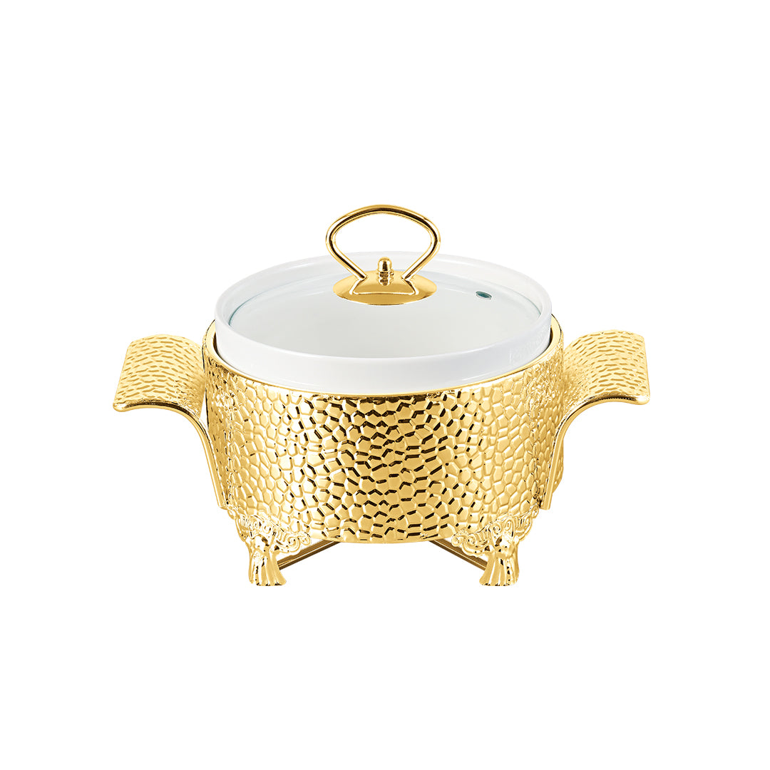 Royal Round Casserole With Candle Stand - 1L Golden Stand