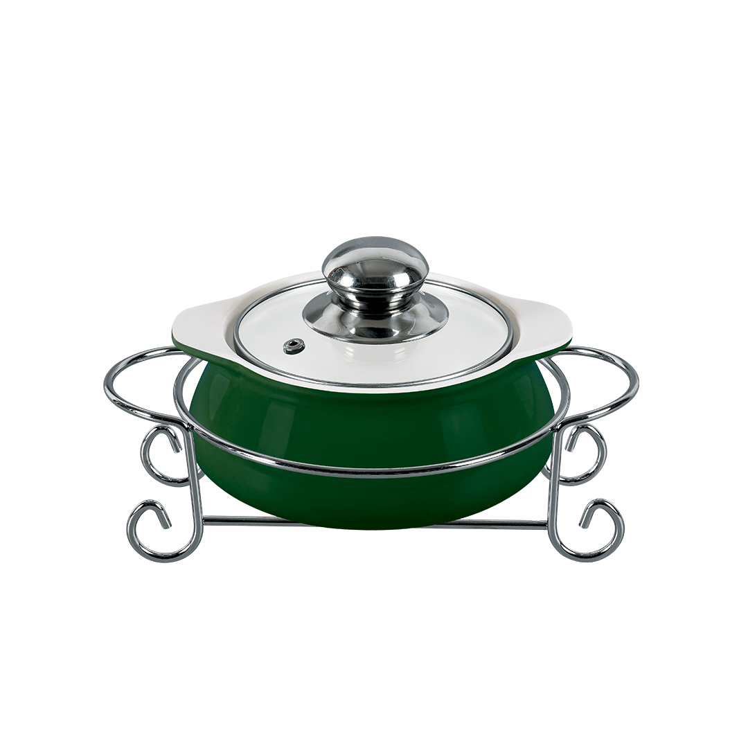 Vintage 1.2L Round Casserole With Candle Stand - Green