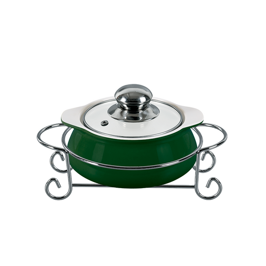 Vintage 1.2L Round Casserole With Candle Stand - Green