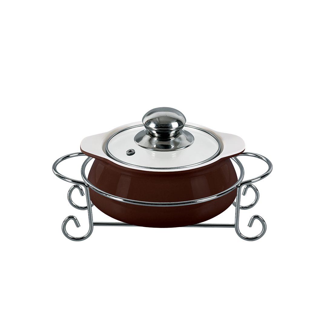 Vintage 1.2L Round Casserole  With Candle Stand - Coffee