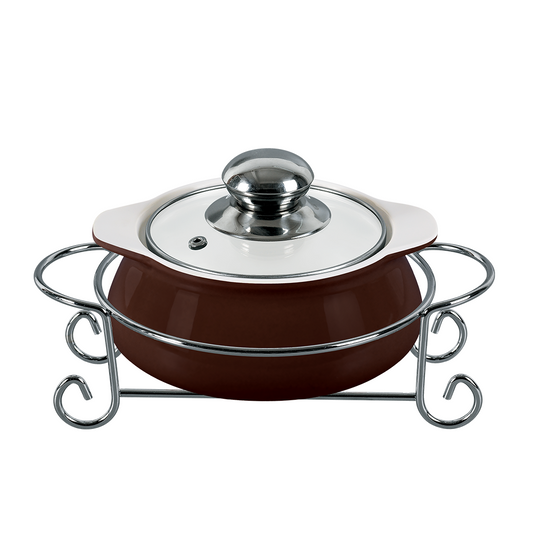 Vintage 1.7L Round Casserole  With Candle Stand - Coffee