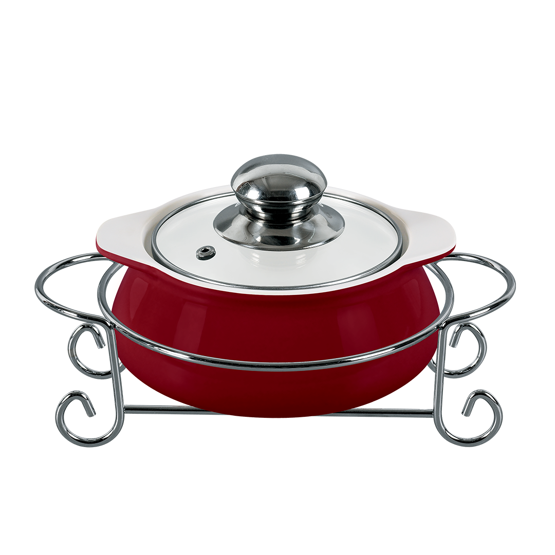 Vintage 1.7L Round Casserole With Candle Stand - Cherry