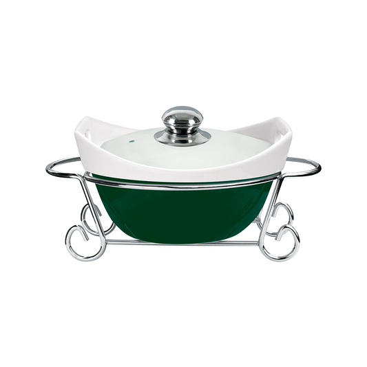 Vintage 1.2L Round Casserole  With Candle Stand - Green