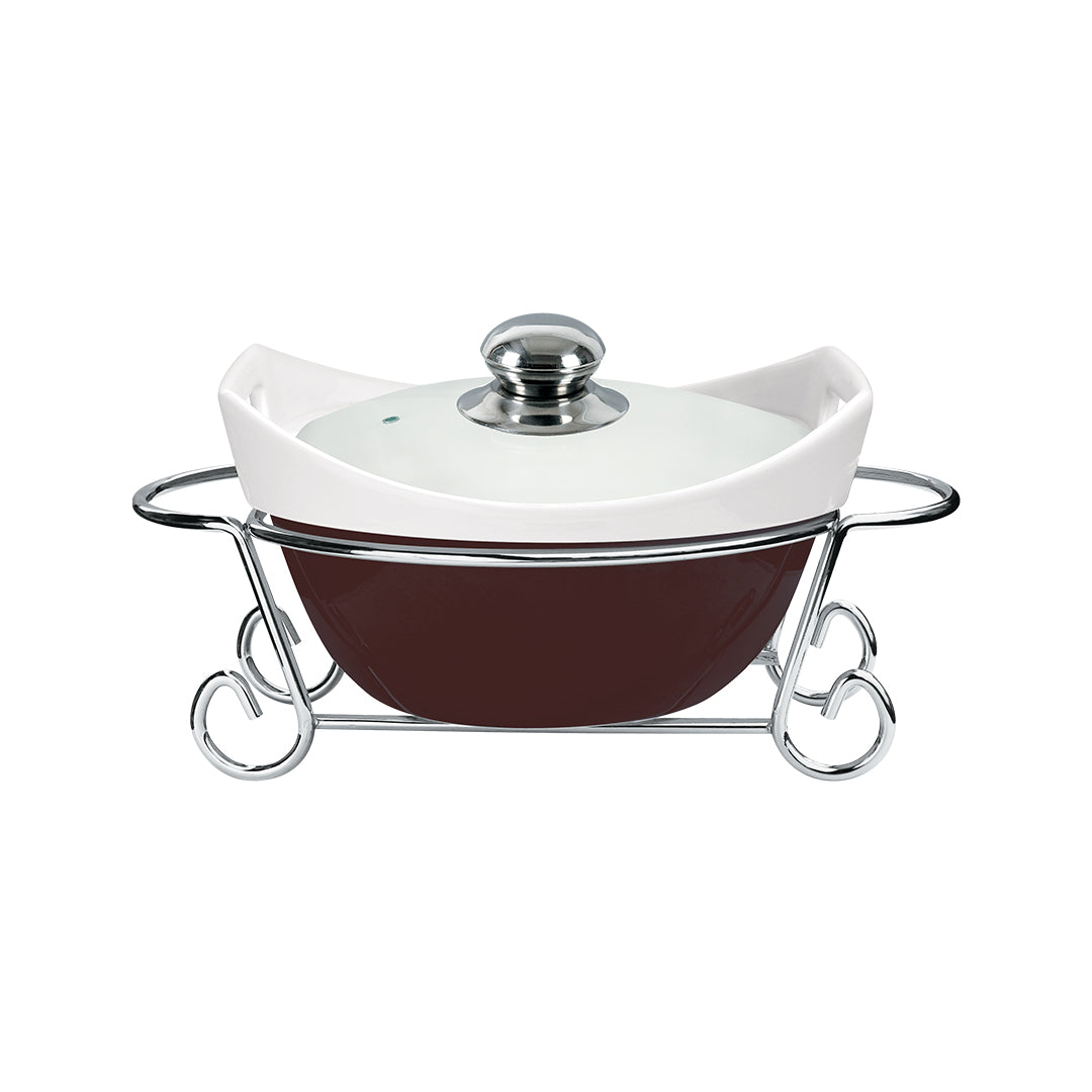 Vintage 1.2L Round Casserole With Candle Stand - Coffee