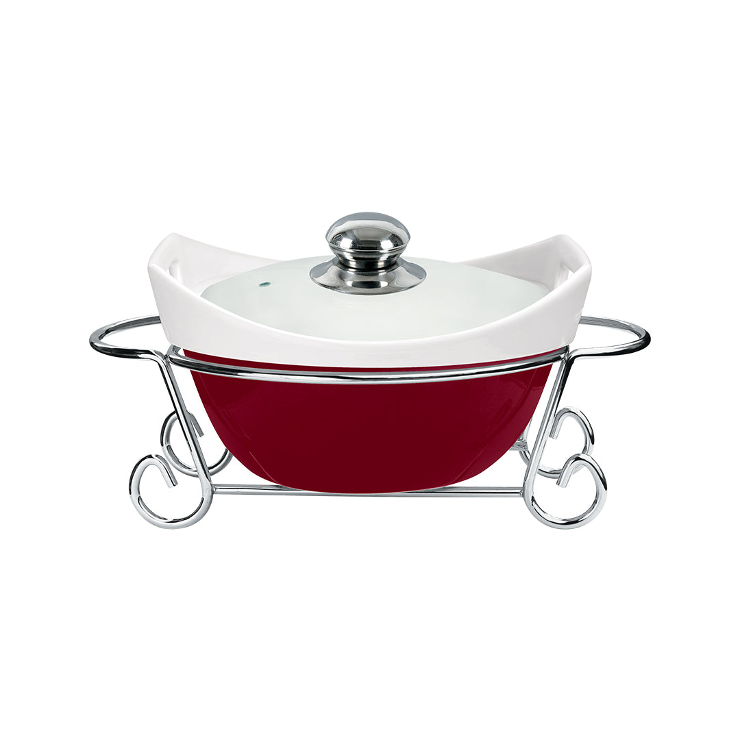 Vintage 1.2L Round Casserole With Candle Stand - Cherry