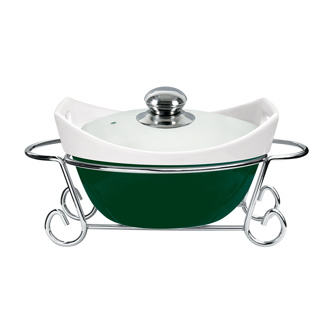 Vintage 1.7L Round Casserole With Candle Stand - Green