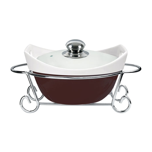 Vintage 1.7L Round Casserole With Candle Stand - Coffee