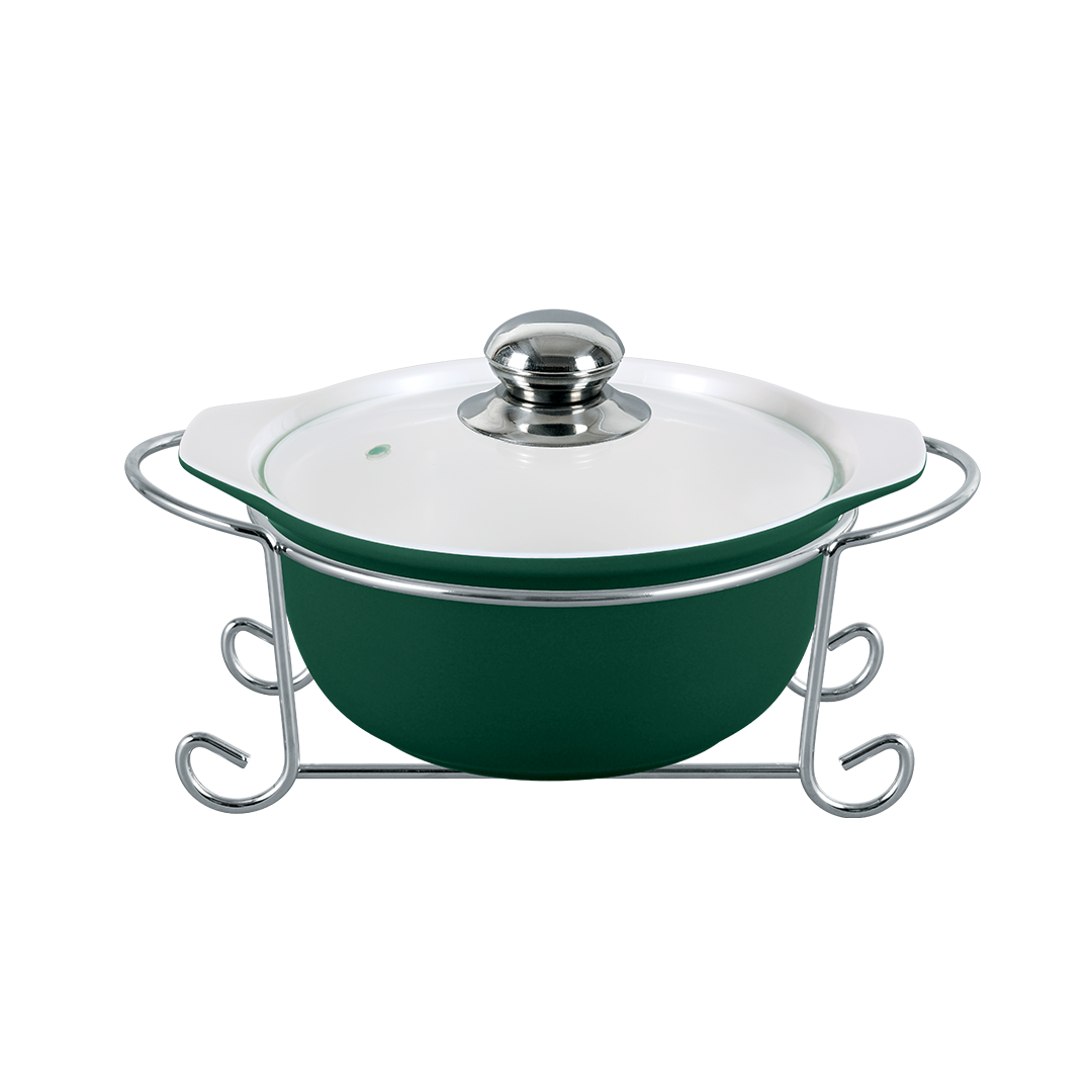Vintage 1.2L Round Casserole With Candle Stand - Green
