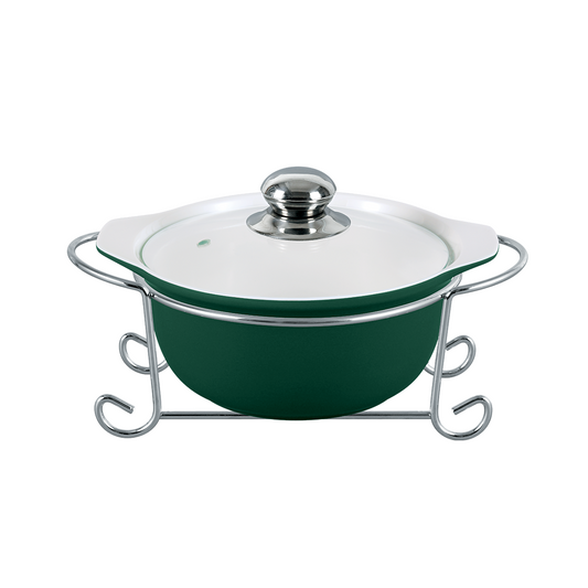 Vintage 1.2L Round Casserole With Candle Stand - Green