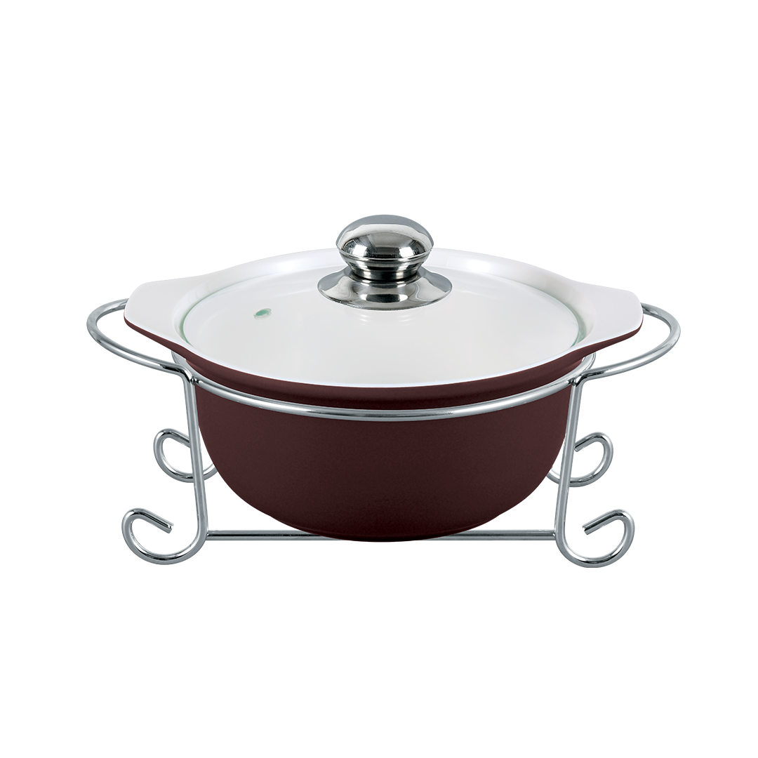 Vintage 1.2L Round Casserole With Candle Stand - Coffee