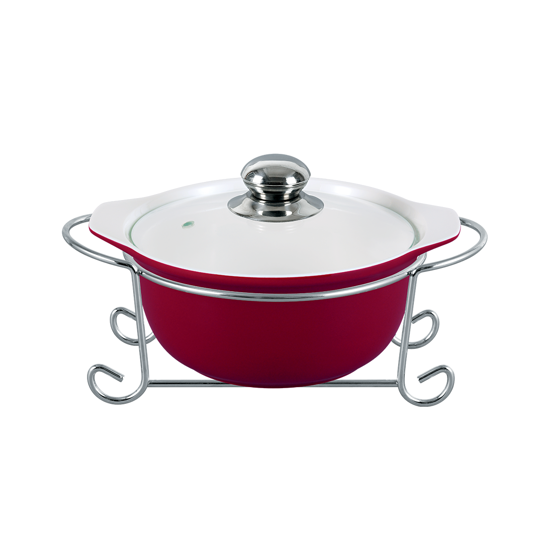 Vintage 1.2L Round Casserole With Candle Stand - Cherry