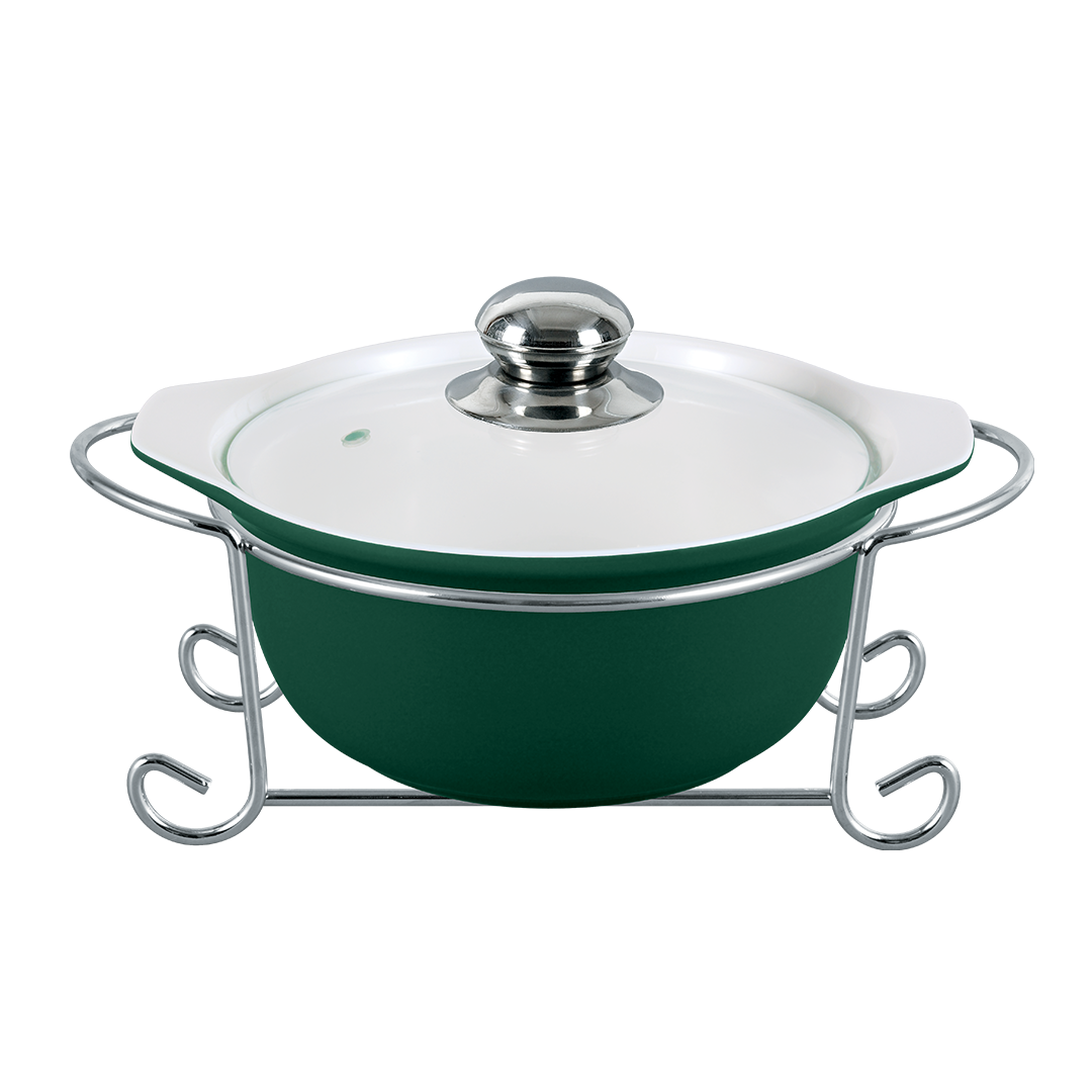 Vintage 1.7L Round Casserole  With Candle Stand - Green