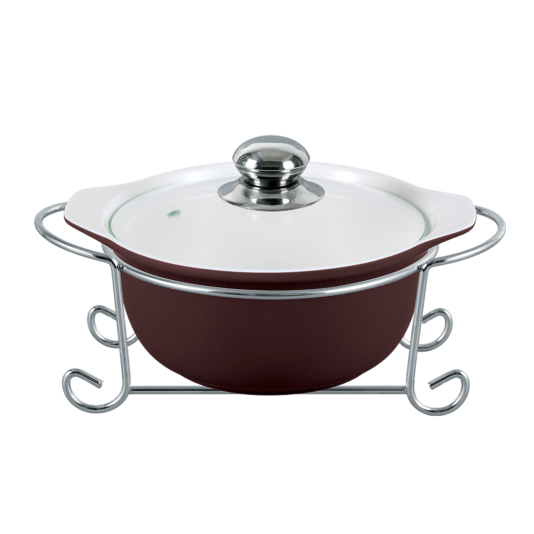 Vintage 1.7L Round Casserole  With Candle Stand - Coffee