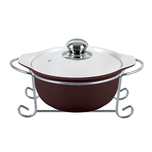 Vintage 1.7L Round Casserole  With Candle Stand - Coffee