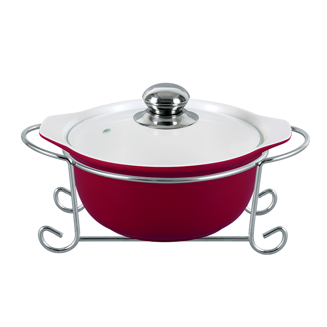 Vintage 1.7L Round Casserole  With Candle Stand - Cherry