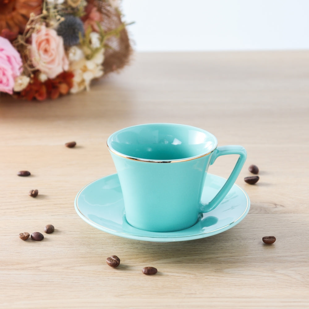 Cup And Saucer 160 Ml Set Of 6 Pcs With Gold Rim - Shine Blue