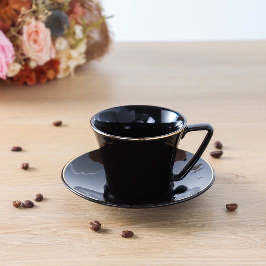 Cup And Saucer 160 Ml Set Of 6 Pcs With Gold Rim - Shine Black