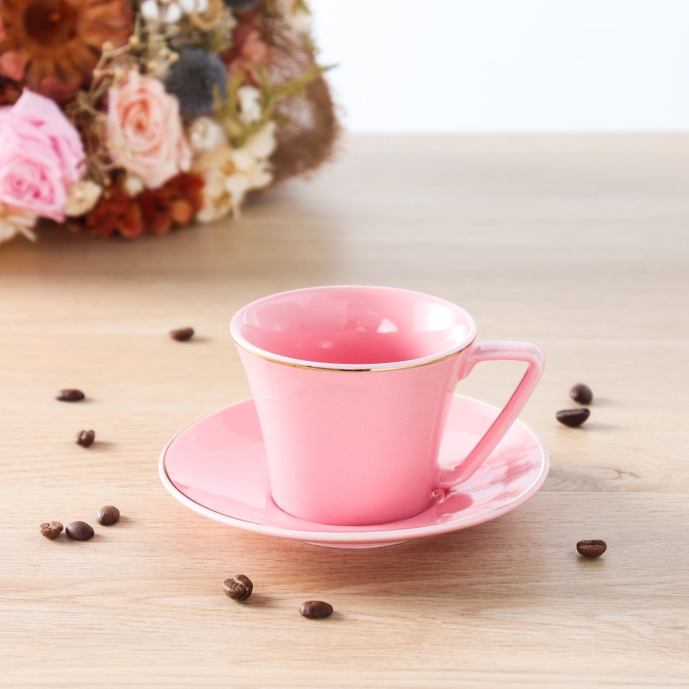 Cup And Saucer 160 Ml Set Of 6 Pcs With Gold Rim - Shine Pink