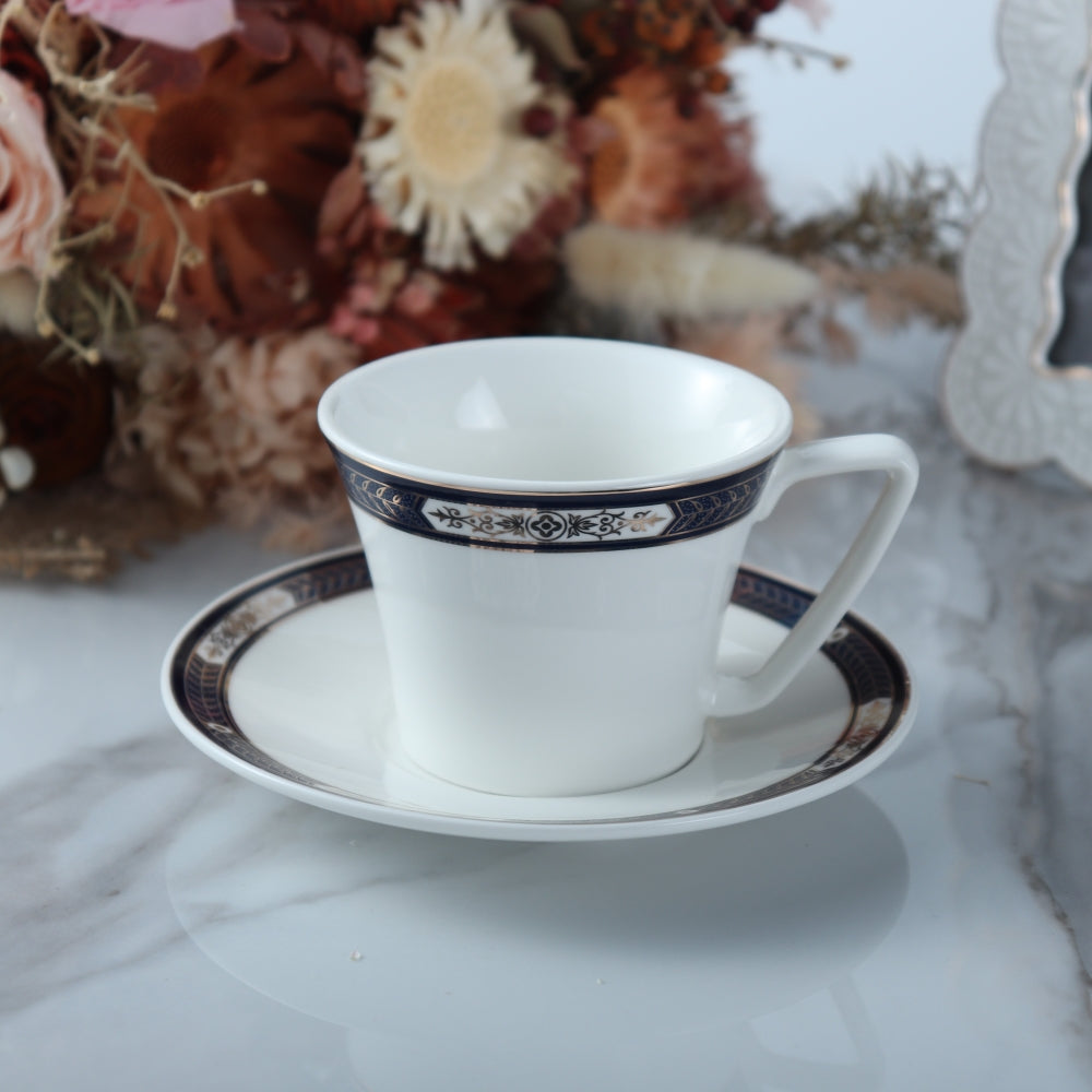 Cup And Saucer 160 Ml Set Of 6 Pcs With Design + Premium Decal