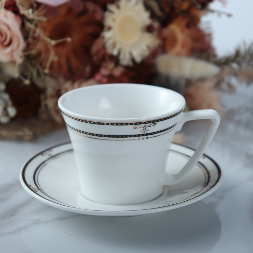 Cup And Saucer 160 Ml Set Of 6 Pcs With Design + Premium Decal