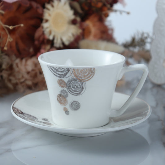 Cup And Saucer 160 Ml Set Of 6 Pcs With Design + Premium Decal