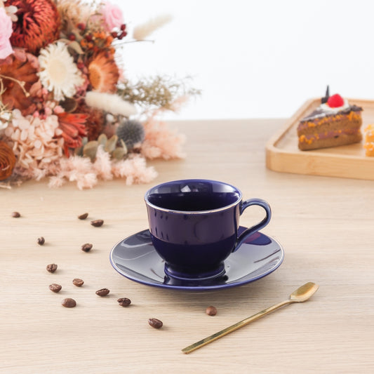 Cup And Saucer 160 Ml Set Of 6 Pcs With Gold Rim - Dark Blue