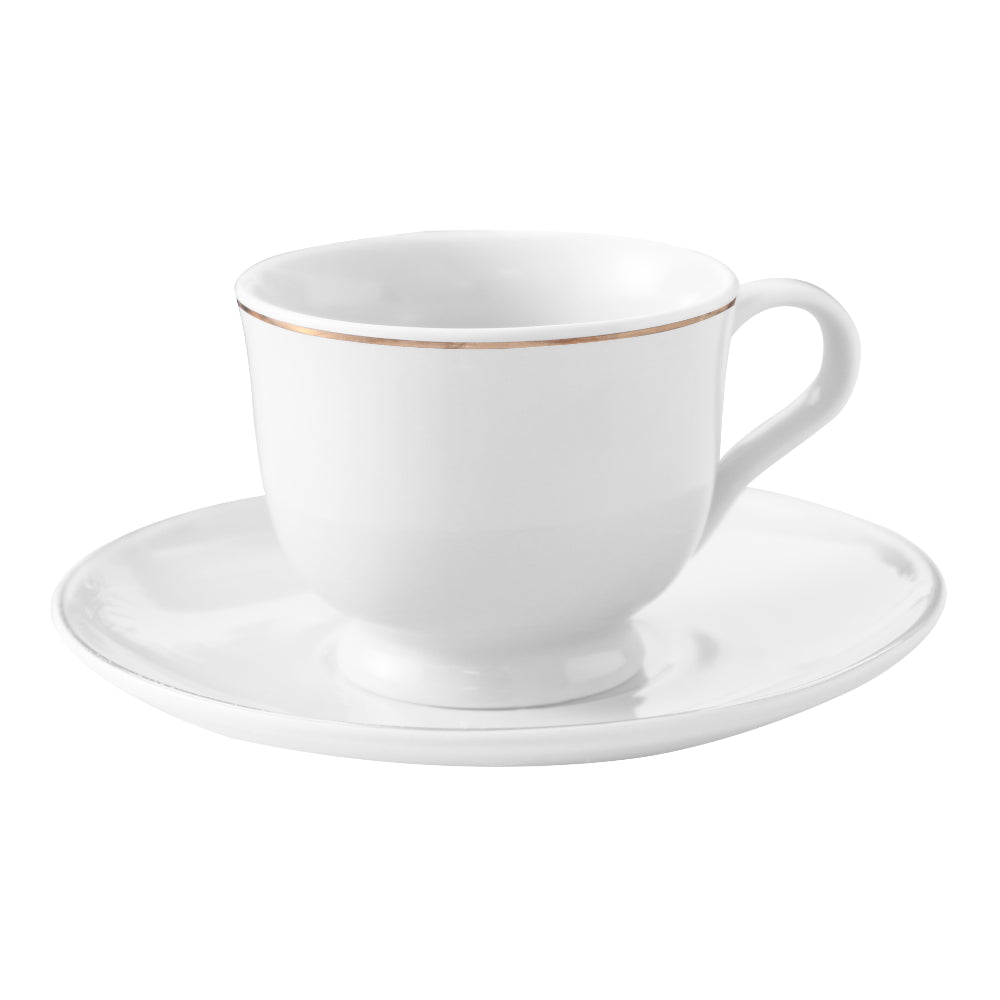 Cup And Saucer 160 Ml Set Of 6 Pcs With Gold Rim - White – Raj Imports