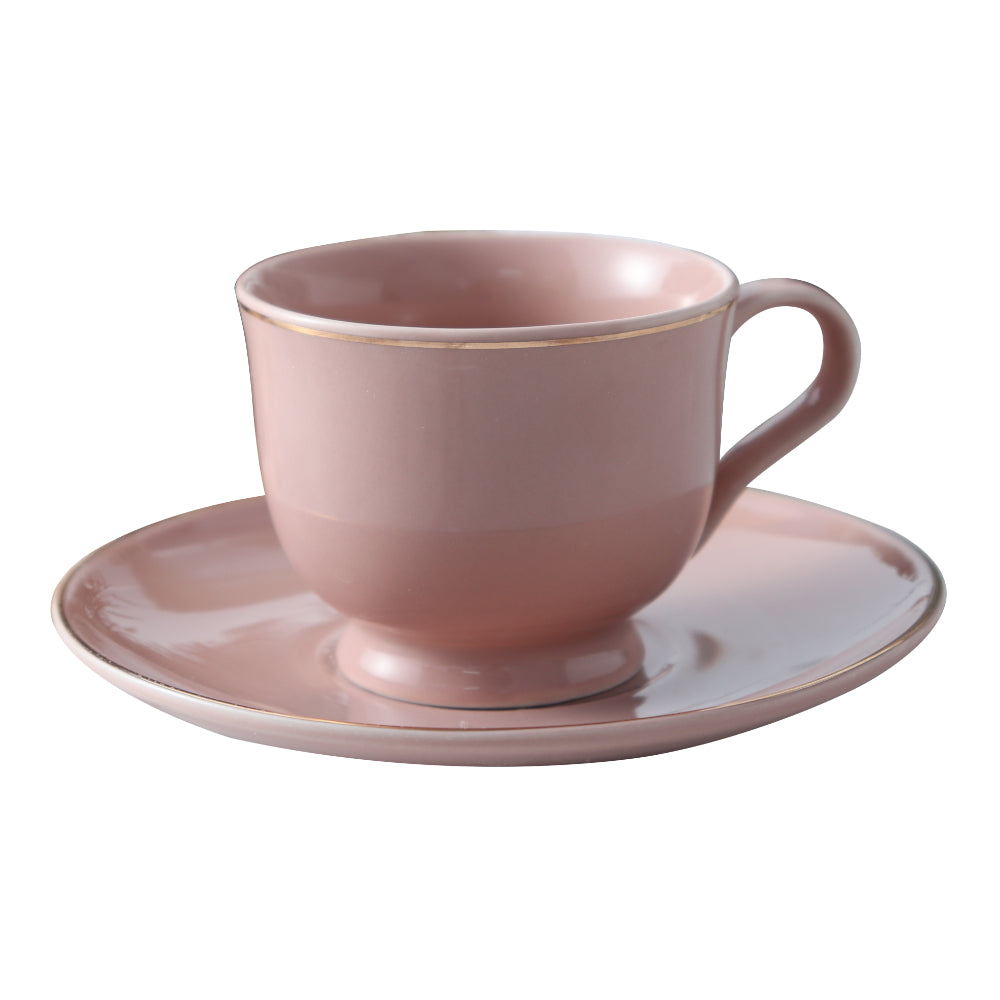 Cup And Saucer 160 Ml Set Of 6 Pcs With Gold Rim - Brown