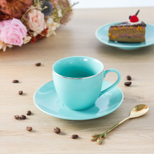 Cup And Saucer 160 Ml Set Of 6 Pcs With Gold Rim - Blue