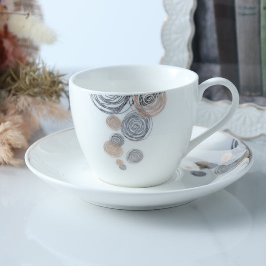 Cup And Saucer 160 Ml Set Of 6 Pcs With Design + Premium Decal