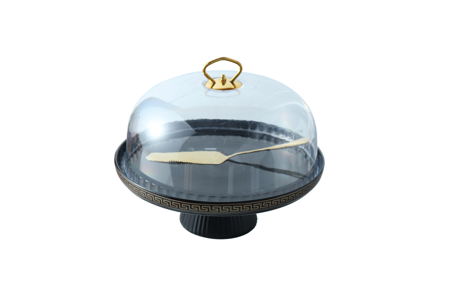 Varsace Cake Stand 27.9 Cm 1 Layer - With Lid + Black Matt Gold