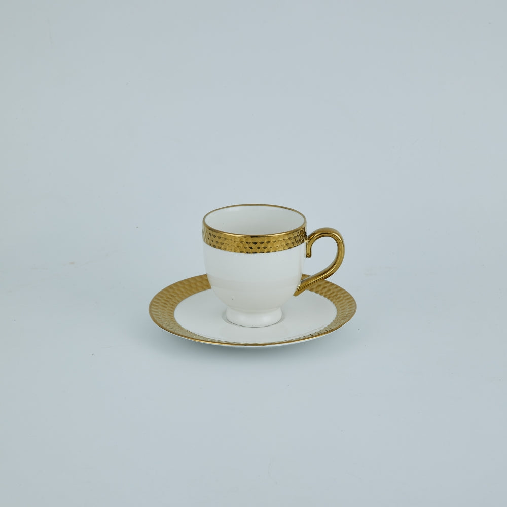 Premium Gold Collection Cup & Saucer 180 Ml Set Of 6 Pcs - White & Gold