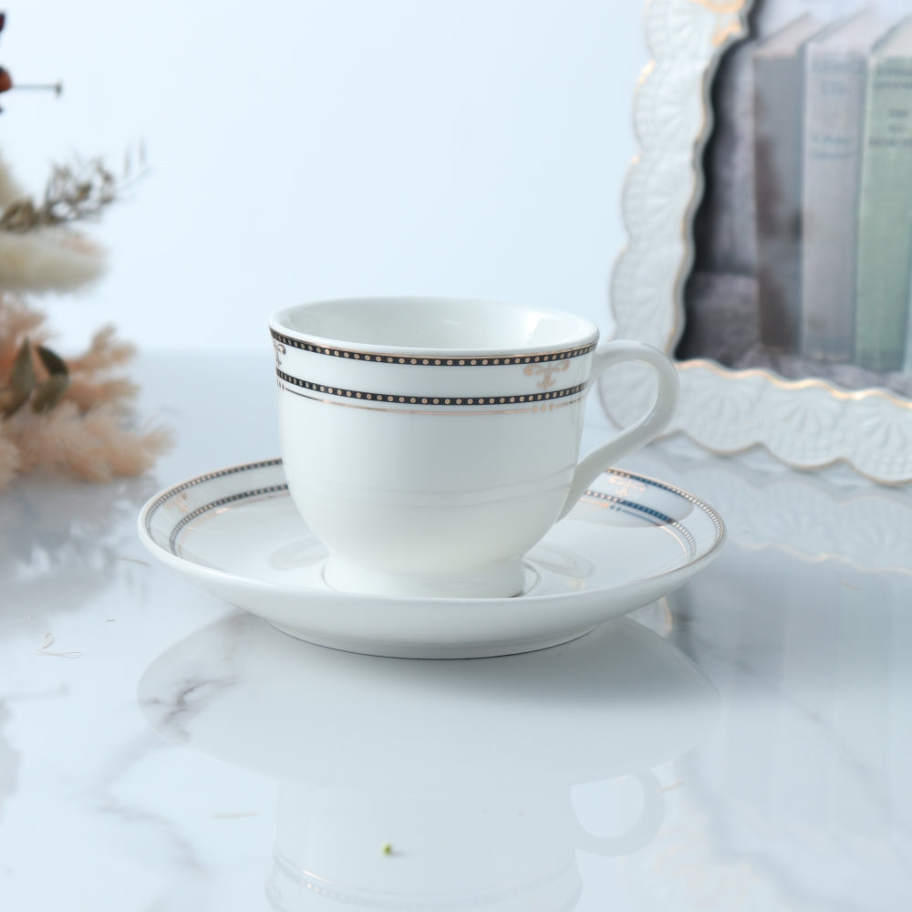 Cup And Saucer 160 Ml Set Of 6 Pcs With Design + Premium Decal