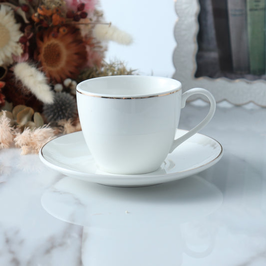 Cup And Saucer 160 Ml Set Of 6 Pcs With Gold Rim - White