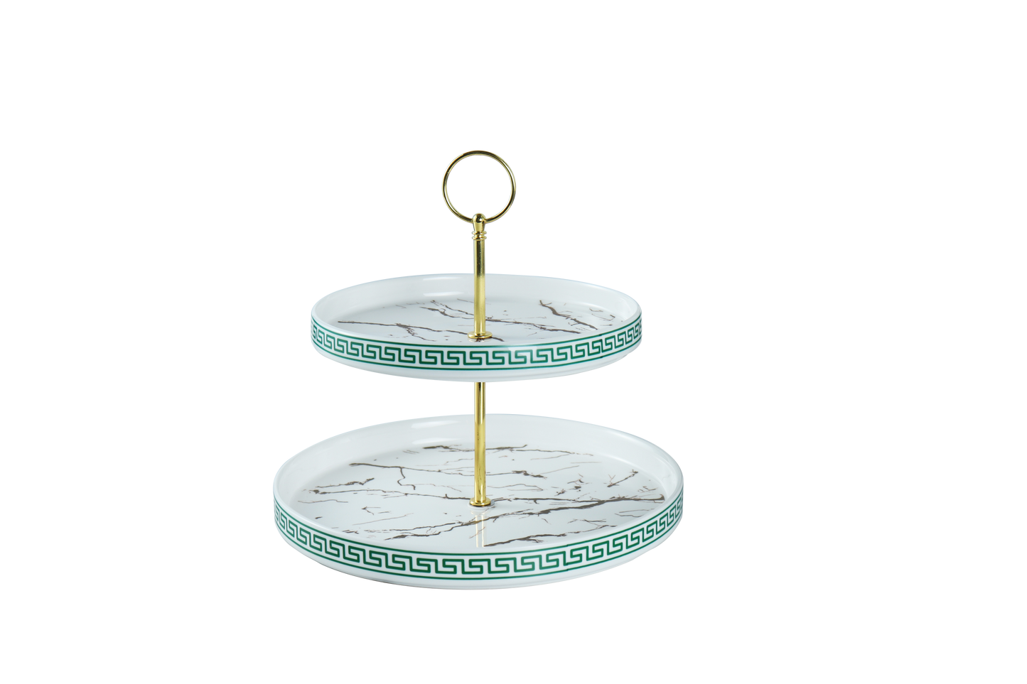 Versace Cake Plate 20.3Cm + 25.4Cm 2 Layers - White Color + Dark Green