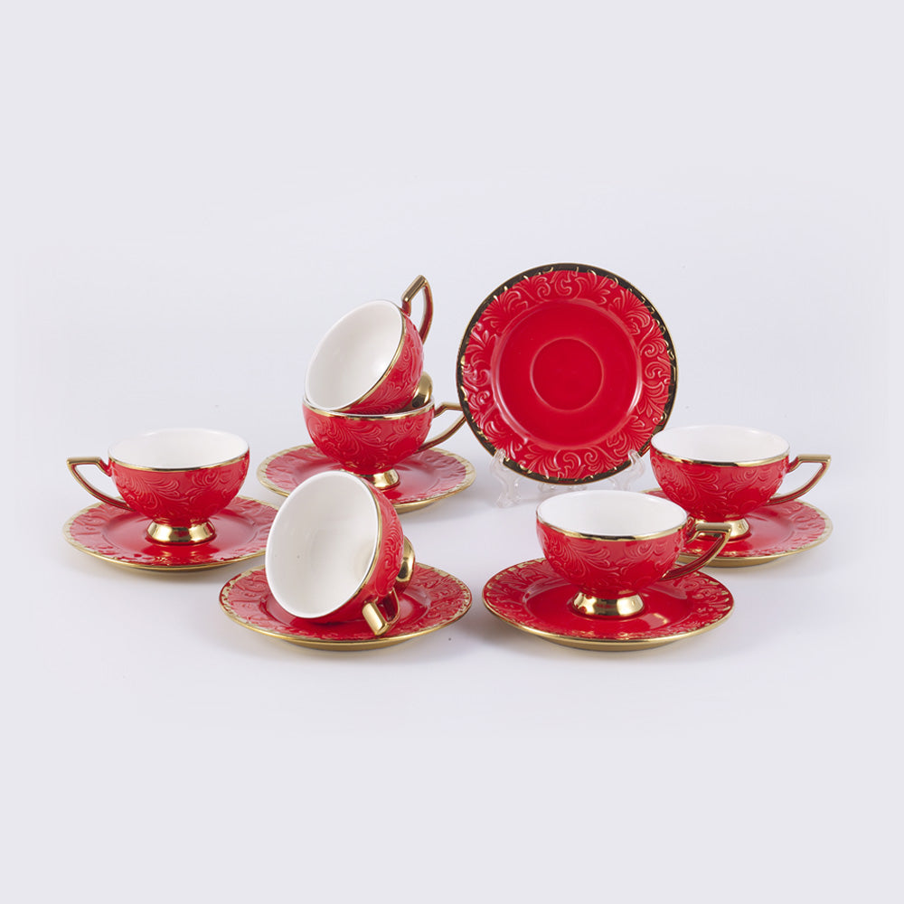 Astro Cup & Saucer 180 ML - Set of 12 Pcs - Red