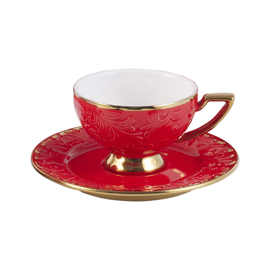 Astro Cup & Saucer 180 ML - Set of 12 Pcs - Red