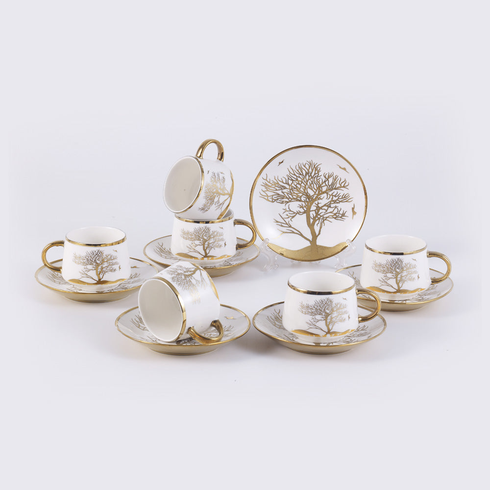 Bistro Cup & Saucer Set Tree Design 180 ML - Set of 12 Pcs