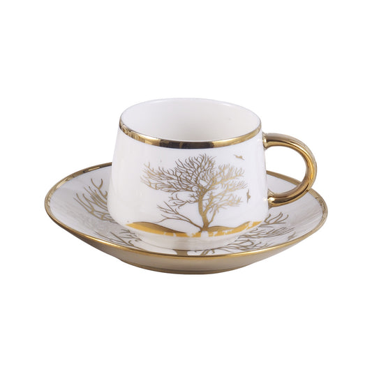 Bistro Cup & Saucer Set Tree Design 180 ML - Set of 12 Pcs