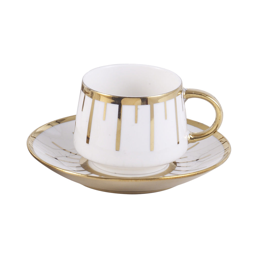 Bistro Cup & Saucer Set Golden Design 180 ML - Set of 12 Pcs