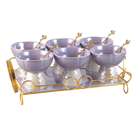 Bella 250 Ml Icecream Cup - Set Of 7 Pcs - Dark Purple With Stand