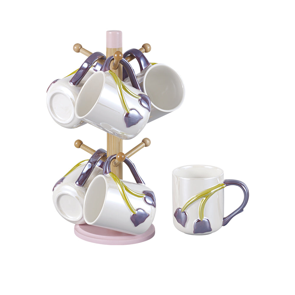 Jade 350 Ml Cup - Set of 7 Pcs - Purple - With Bamboo Base