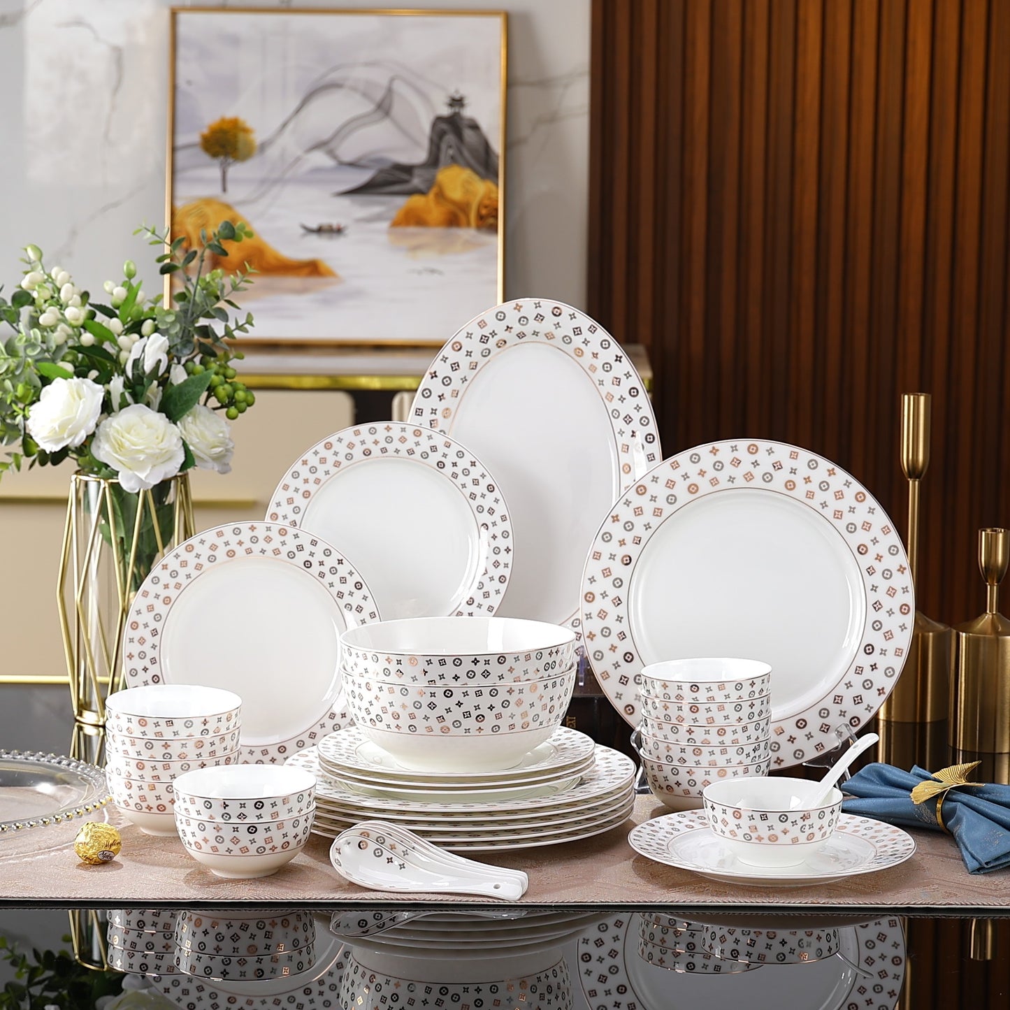 Premium Gold Collection Dinner Set Set of 33 Pcs