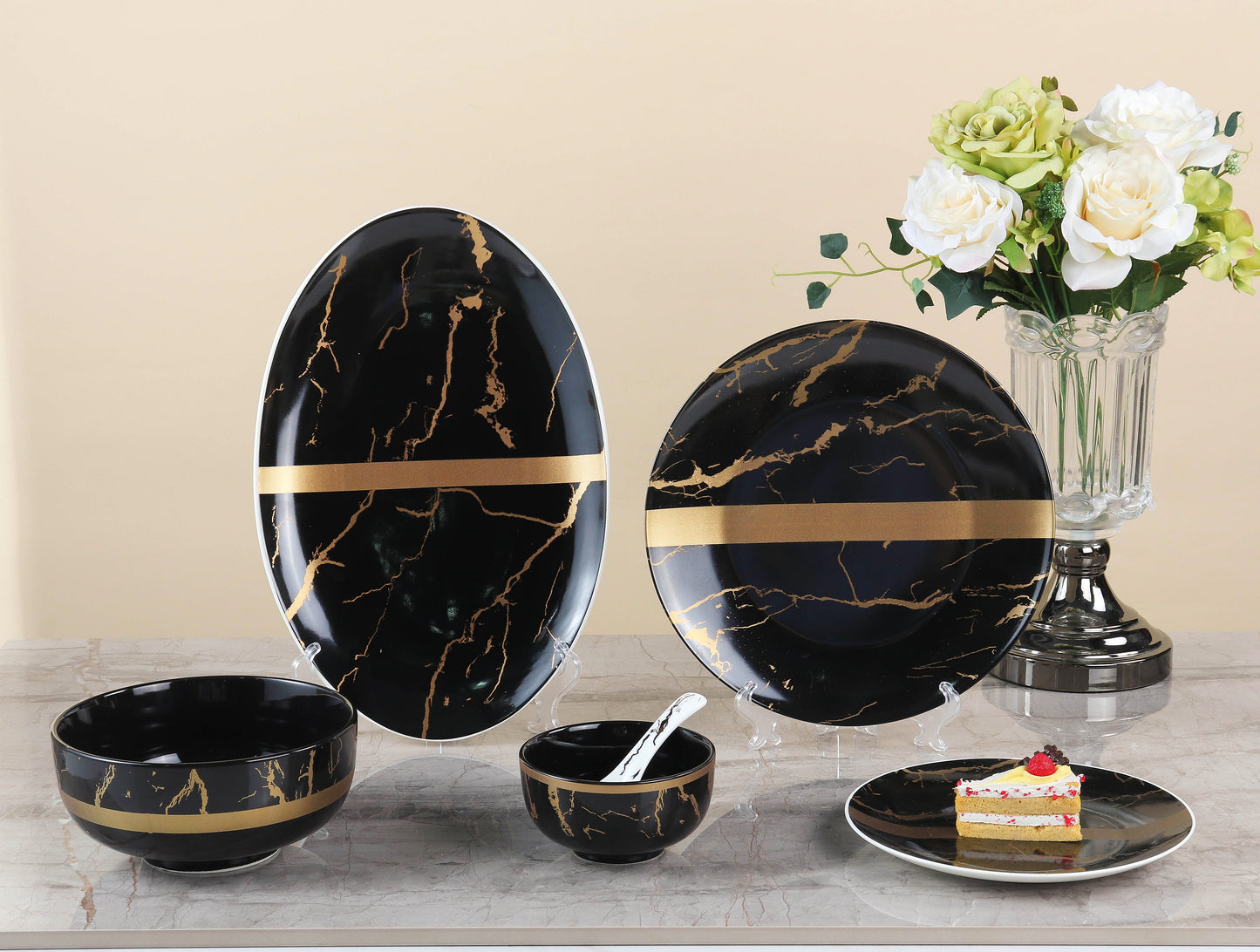 Dinner Set - Gold Collection Set of 33 Pcs - Black + Matt Gold