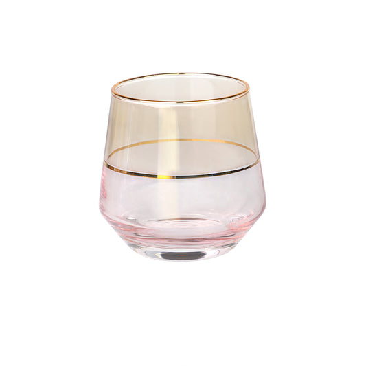 Whisky Glass - 380 ml Set of 6 Pc - 2 Tone Pink With Gold Line - ( YG3514 )