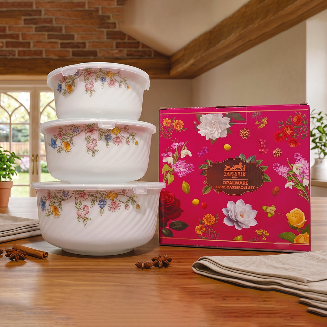 Covel Opalware Casserole Set - Set of 3 Pc
