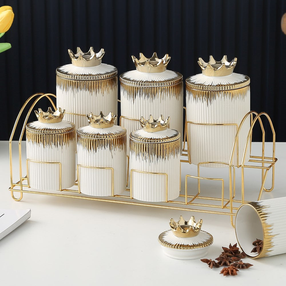 Jar Set with Stand - White