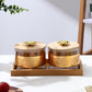 Borosilicate Airtight Jar 500 ml - Set of 2 Pcs with Gold Decal + Wooden Tray and Premium Knob