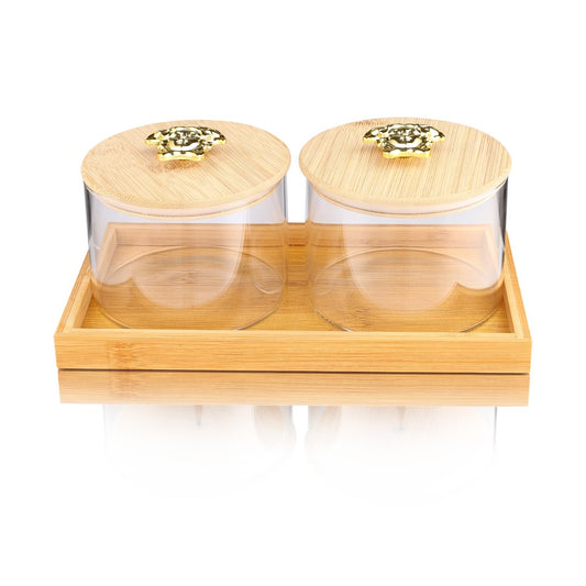 Borosilicate Airtight Plain Jar 500 ml - Set of 2 Pcs with Wooden Tray and Premium Knob