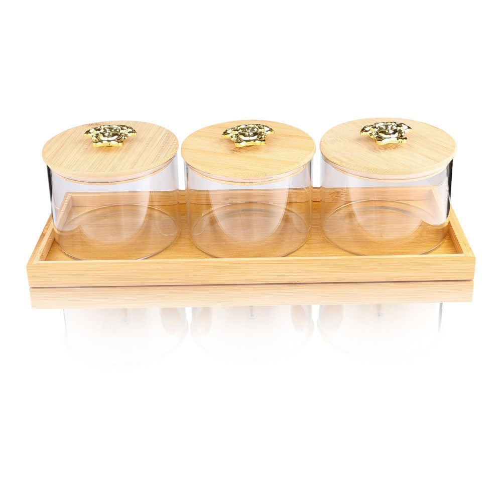 Borosilicate Airtight Plain Jar 500 ml - Set of 3 Pcs with Wooden Tray and Premium Knob